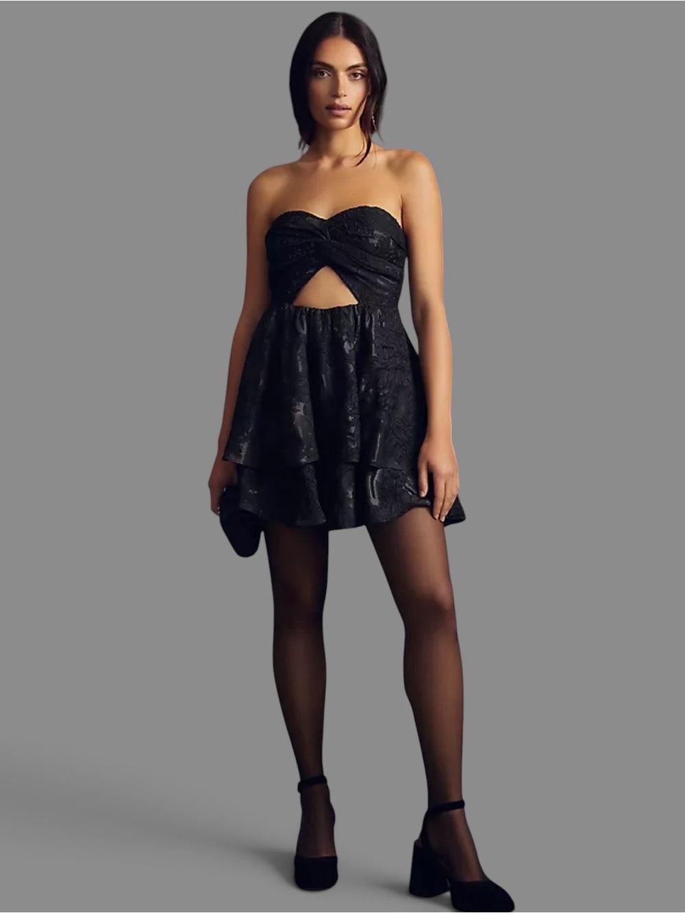 NWT Anthropologie Bhanuni by Jyoti Black Cutout Tiered Ruffle Gothic Mini Dress